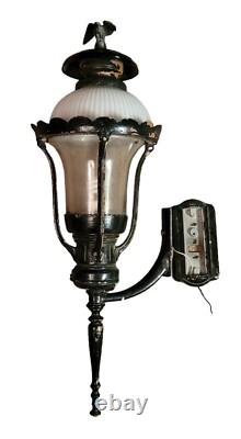Antique Outdoor Wall Lantern Sconce Eagle Top Ornate Street Light HUGE 36 Vtg