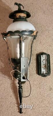 Antique Outdoor Wall Lantern Sconce Eagle Top Ornate Street Light HUGE 36 Vtg
