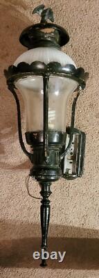 Antique Outdoor Wall Lantern Sconce Eagle Top Ornate Street Light HUGE 36 Vtg