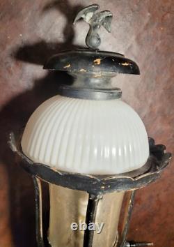 Antique Outdoor Wall Lantern Sconce Eagle Top Ornate Street Light HUGE 36 Vtg