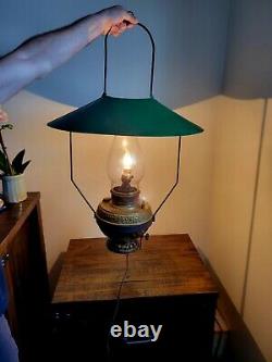 Antique P&A General Store Hanging Oil Lamp with Huge Solid Tin Shade 33 x 21