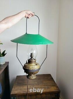 Antique P&A General Store Hanging Oil Lamp with Huge Solid Tin Shade 33 x 21