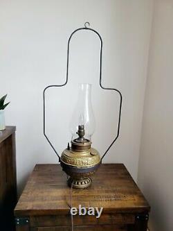 Antique P&A General Store Hanging Oil Lamp with Huge Solid Tin Shade 33 x 21