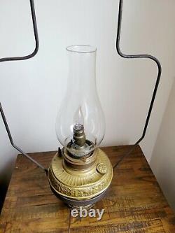 Antique P&A General Store Hanging Oil Lamp with Huge Solid Tin Shade 33 x 21