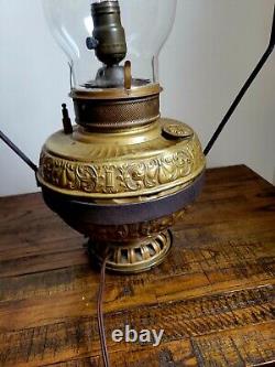 Antique P&A General Store Hanging Oil Lamp with Huge Solid Tin Shade 33 x 21