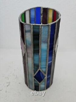 Antique Pair French Art Deco Stained Glass Candle Scounces / Lanterns /Holders