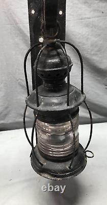 Antique Pair Large Metal Exterior Brass Nautical Glass Lanterns Old VTG 1258-24B