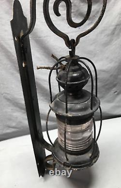 Antique Pair Large Metal Exterior Brass Nautical Glass Lanterns Old VTG 1258-24B