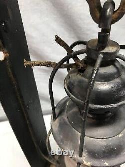 Antique Pair Large Metal Exterior Brass Nautical Glass Lanterns Old VTG 1258-24B