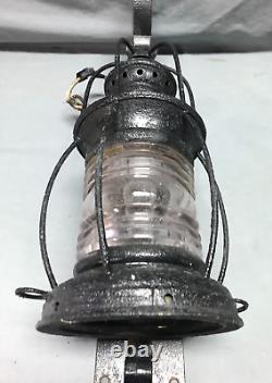 Antique Pair Large Metal Exterior Brass Nautical Glass Lanterns Old VTG 1258-24B