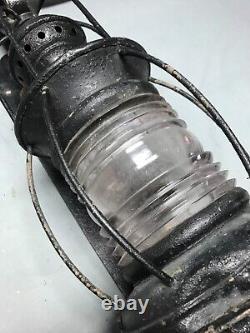 Antique Pair Large Metal Exterior Brass Nautical Glass Lanterns Old VTG 1258-24B
