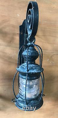 Antique Pair Large Metal Exterior Brass Nautical Glass Lanterns Old VTG 1258-24B