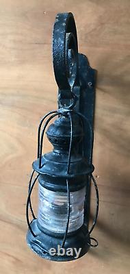 Antique Pair Large Metal Exterior Brass Nautical Glass Lanterns Old VTG 1258-24B