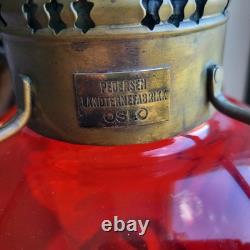 Antique Perdersen Nautical Marine Onion Lantern Red Globe, Oslo, Repair