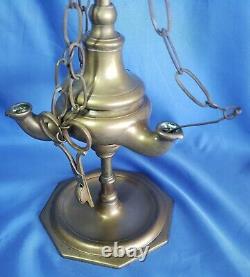 Antique Persian Brass Lamp 3 Burner Light Whale / vegatable Oil Light 17.25