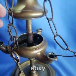 Antique Persian Brass Lamp 3 Burner Light Whale / vegatable Oil Light 17.25