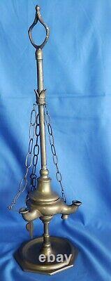 Antique Persian Brass Lamp 3 Burner Light Whale / vegatable Oil Light 17.25