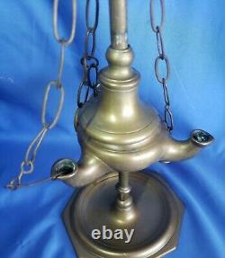 Antique Persian Brass Lamp 3 Burner Light Whale / vegatable Oil Light 17.25