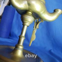 Antique Persian Brass Lamp 3 Burner Light Whale / vegatable Oil Light 17.25