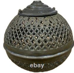 Antique Pierced Brass Lantern Lamp Moroccan Turkish Estate Hanging Vintage