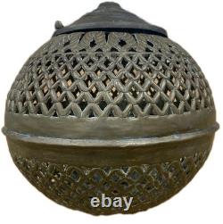 Antique Pierced Brass Lantern Lamp Moroccan Turkish Estate Hanging Vintage