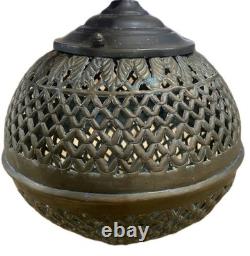 Antique Pierced Brass Lantern Lamp Moroccan Turkish Estate Hanging Vintage