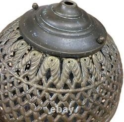 Antique Pierced Brass Lantern Lamp Moroccan Turkish Estate Hanging Vintage