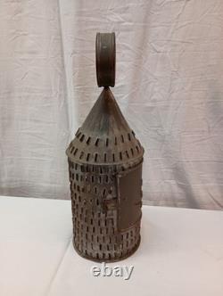 Antique Pierced Tin Candle Lantern 17 tall