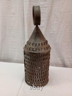 Antique Pierced Tin Candle Lantern 17 tall