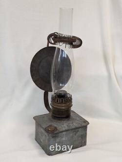 Antique Plume & Atwood Kerosene Oil Lamp Square Tin Base Railroad Lantern