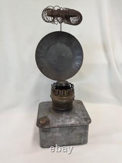 Antique Plume & Atwood Kerosene Oil Lamp Square Tin Base Railroad Lantern