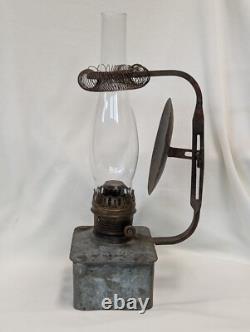 Antique Plume & Atwood Kerosene Oil Lamp Square Tin Base Railroad Lantern