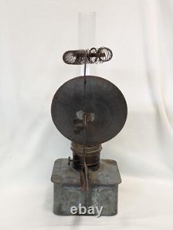 Antique Plume & Atwood Kerosene Oil Lamp Square Tin Base Railroad Lantern