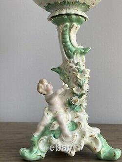 Antique Porcelain Figural P & A Mfg Co Oil Lamp Dresden Style Painted Globe GWTW