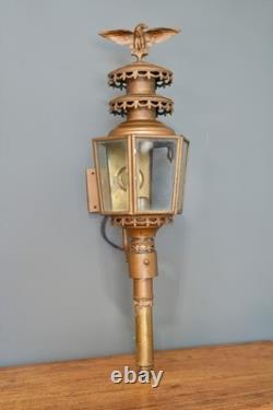 Antique Porch Light Sconce American Eagle Metal Brass Glass vintage Lantern