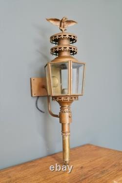 Antique Porch Light Sconce American Eagle Metal Brass Glass vintage Lantern