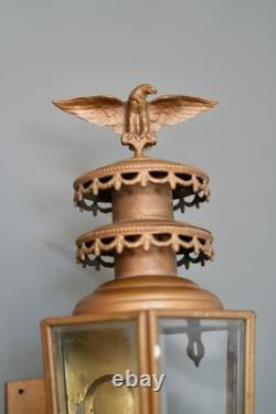 Antique Porch Light Sconce American Eagle Metal Brass Glass vintage Lantern