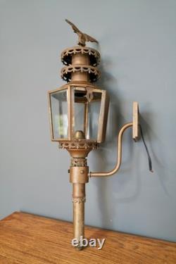 Antique Porch Light Sconce American Eagle Metal Brass Glass vintage Lantern