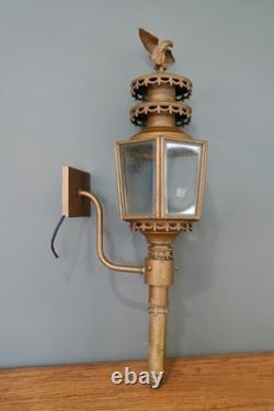Antique Porch Light Sconce American Eagle Metal Brass Glass vintage Lantern