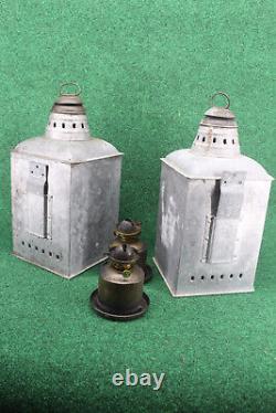 Antique Port & Starboard Lanterns Nautical Oil Lamps Ship Light