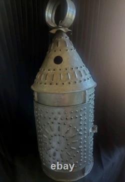 Antique Primitive Pierced Tin Paul ERA Revere Lantern. W5xH13
