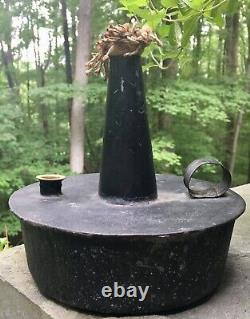 Antique Primitive Tin/Sheet Metal Lard Lamp / Smudge Pot