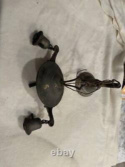 Antique RARE Brass Two Light Hanging Fixture Lamp VINTAGE Untested Bx65