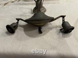 Antique RARE Brass Two Light Hanging Fixture Lamp VINTAGE Untested Bx65
