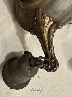 Antique RARE Brass Two Light Hanging Fixture Lamp VINTAGE Untested Bx65