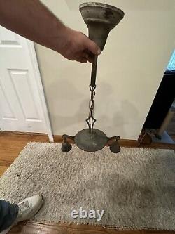 Antique RARE Brass Two Light Hanging Fixture Lamp VINTAGE Untested Bx65