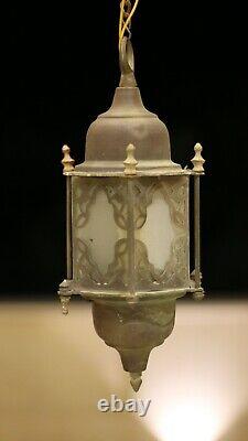 Antique Rare ottoman Brass and Glass Lantern Islamic Mosque Hanging Ramadan