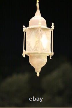 Antique Rare ottoman Brass and Glass Lantern Islamic Mosque Hanging Ramadan