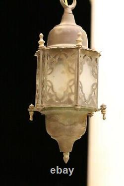 Antique Rare ottoman Brass and Glass Lantern Islamic Mosque Hanging Ramadan