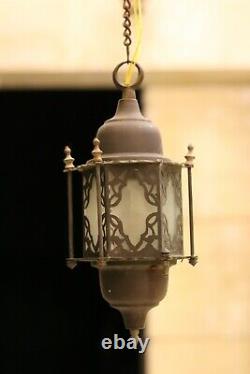 Antique Rare ottoman Brass and Glass Lantern Islamic Mosque Hanging Ramadan